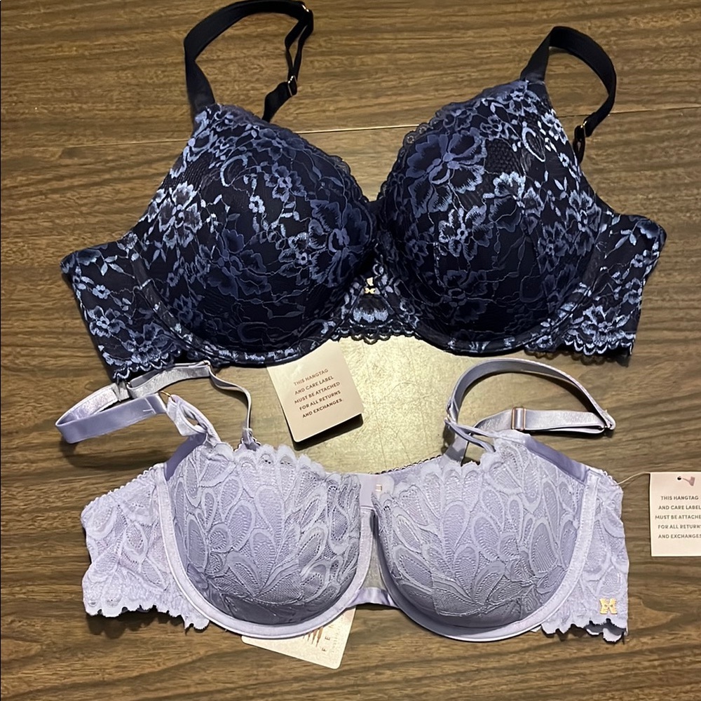 Savage X Fenty Navy and Lavender Lace Push-Up Bras